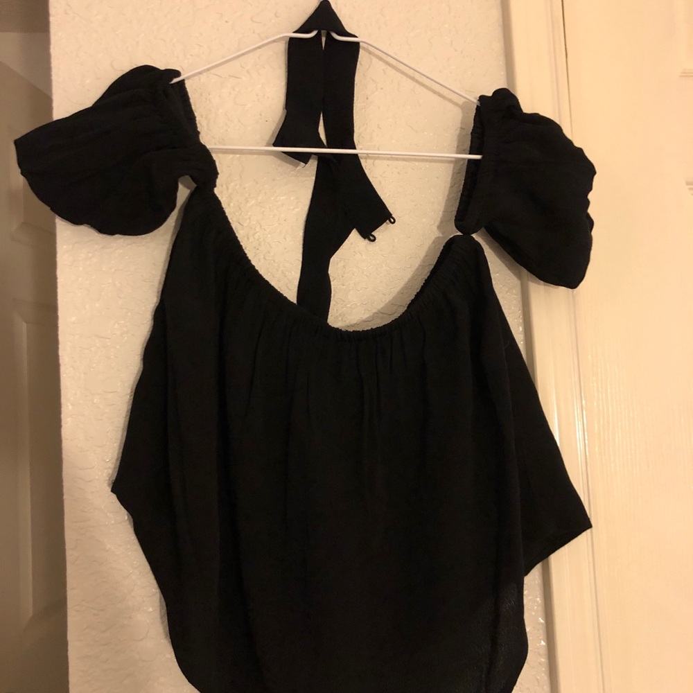 Black off the shoulder top with sewn-in choker